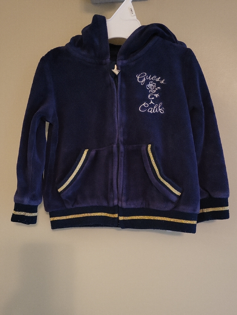 Guess navy velour zip up hoody